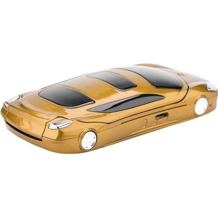 Téléphone à clapet Ferrari - ZJCHAO - modèle de voiture portable - double carte double veille - Jaune - 1,8 po