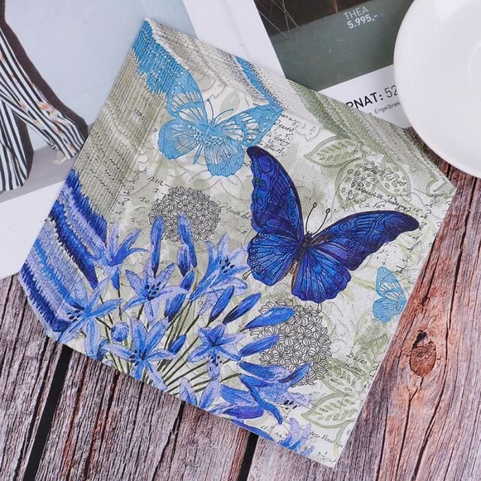 20 violet fleur bleu papillon mouchoir découpage Vintage serviette papier  tissu mariage fête d'anniversaire x-mas serviettes he626 - Cdiscount Maison