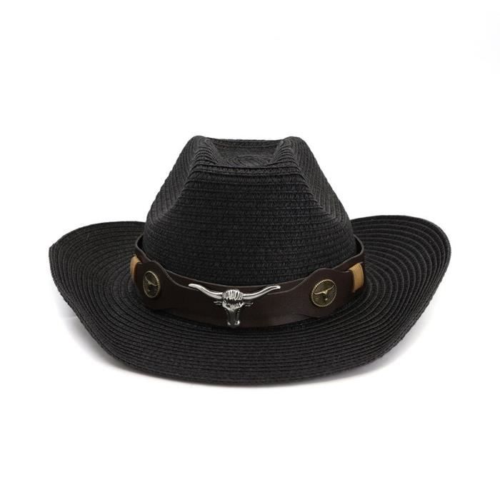 Chapeau De Cowboy En Paille Large Bord - Protection Solaire, Respirant, Sangle Réglable, Pour Plage Et Vacances D'été - 2