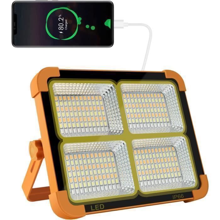 100W Projecteur LED Rechargeable 3000LM Lumière de Travail Lanterne Portable avec Panneau Solaire 3500mAh USB Lampe Rechargeable