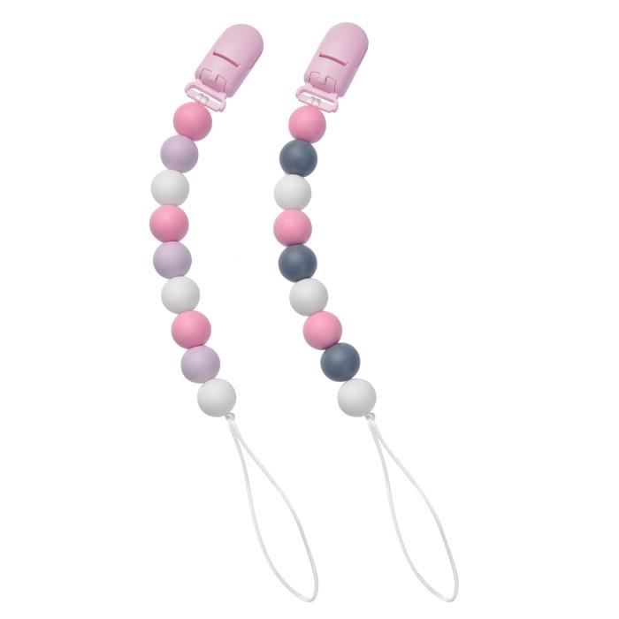 Lot De 3 Attaches Tétine Bébé - Accroche Sucette Silicone Haute Qualité (Rose Foncé/Rose Clair/Blanc) - Clip Acier Inoxydable