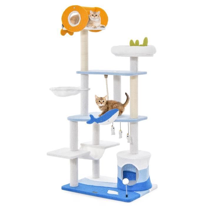 Arbre à Chat XXL 117 Cm Design Hamburger – Avec Plateformes, Griffoirs Sisal, Condo, Panier – Pour Chatons Et Chats Adultes