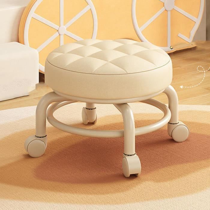 Tabouret à roulettes - FYDUN - Pouf en mousse à mémoire - Roues silencieuses - Cuir imperméable