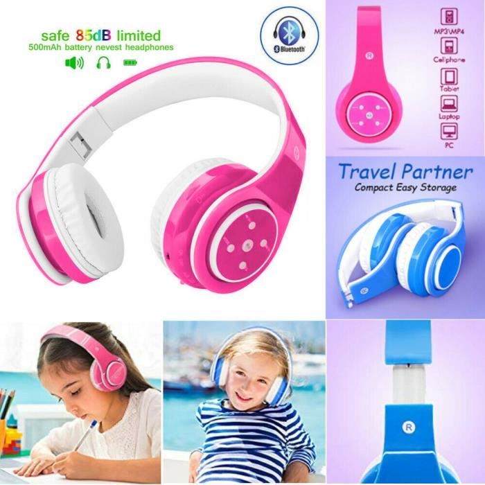 Rosilesi Casque Noir Rouge Casque pour Enfants avec Protection auditive à Volume limité de 85 DB Écouteurs filaires pour Enfants 