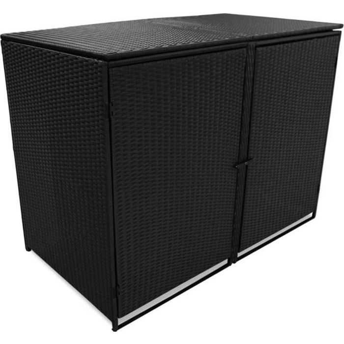 Abris pour poubelle - GOTOTOP - Double portes - Résine tressée - Noir - 148x80x111 cm