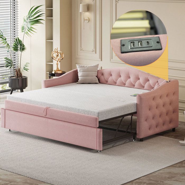 Canapé-lit Convertible 2 Places 90/180x200 Cm - Velours Beige - Avec Sommier à Lattes Extensible - Charge Max 300 Kg