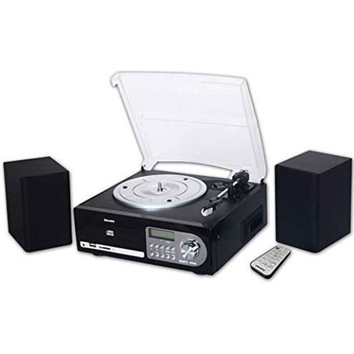Majestic TT 38R CD TP USB SD Tourne-Disque 33-45-78 Tours, Lecteur CD-MP3, Cassette, entrée USB-SD Recorder, Noir