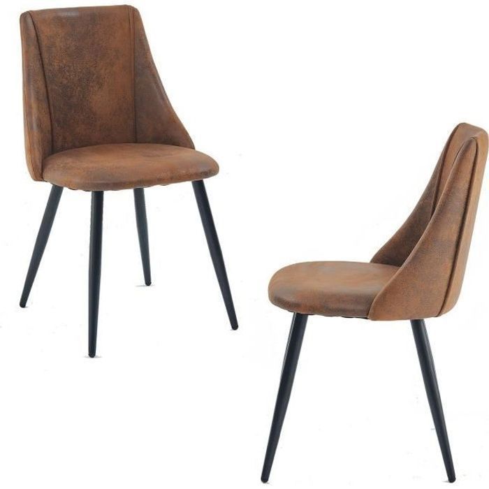MEUBLES COSY Lot de 2 chaises de salle à manger industrielles en suédine pieds en métal noir - SMEG