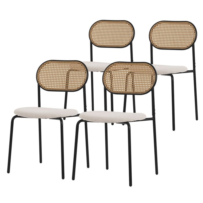 ML-Design Lot de 4 Chaises de Salle à Manger Beige Chaise de Cuisine avec Dossier en Rotin Assise Rembourrée en Polyester ML-Design Lot de 4 Chaises de Salle à Manger Beige Chaise de Cuisine avec Dossier en Rotin Assise Rembourrée en Polyester