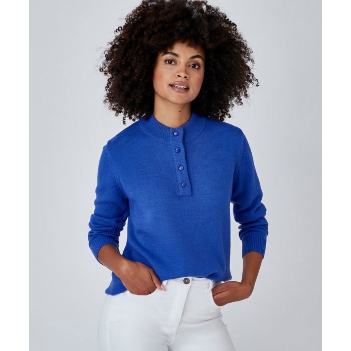 Damart Pull col montant boutonné Bleu Porcelaine Bleu