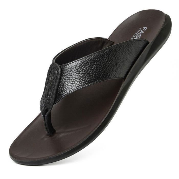 Tongs Homme,38-44EU Tong Homme en Cuir de Plage Piscine,Tongs Homme été