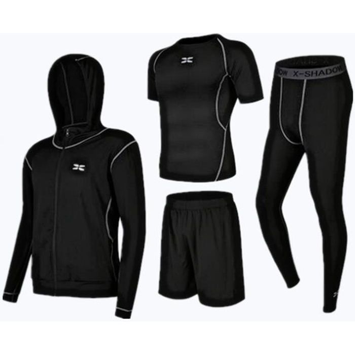 Ensemble 4 Compression Homme Tenue Sport Fitness Vetement Running Tee Shirt Compression Legging Collant Sport Running Cyclisme