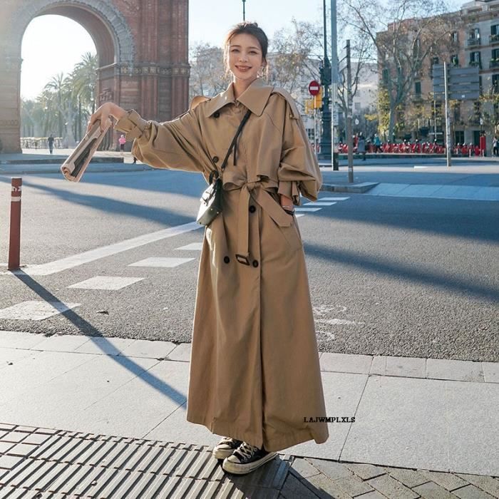 Trench-coat Femme Oversize Italien - Long, Drapé, En Laine Et Viscose, Vintage, Avec Ceinture