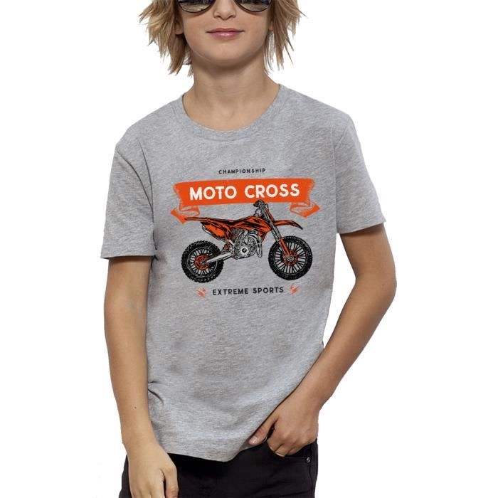 t-shirt enfant moto de cross orange - pixel evolution - coupe ajustée - 100% coton bio