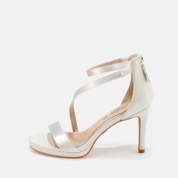 Sandales femme Buffalo Anna Lux satin ivoire talon fermé 9cm