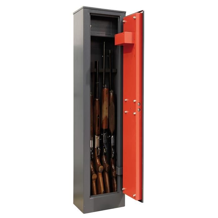 Armoire Forte 5 Fusils en Acier + Coffre Intérieur Coffre-fort pour Armes à Feu