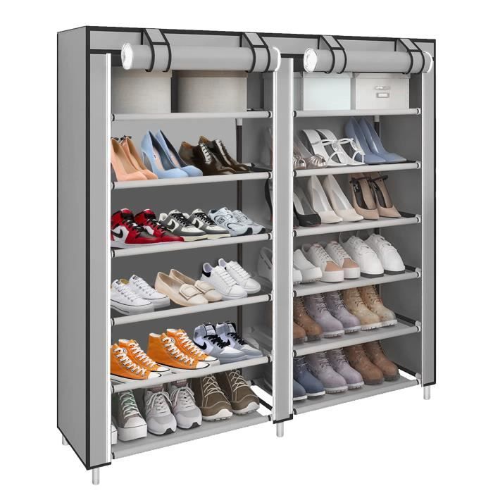 Étagères à Chaussures de Rangement Meuble en Tissu non Tissé - OHMG - 2 X 7 Couches - Gris