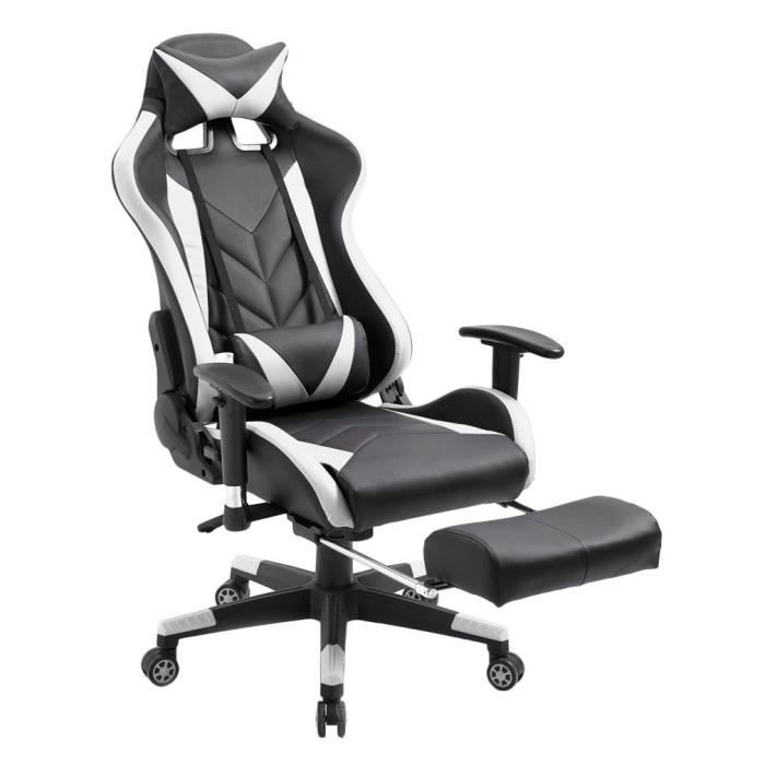 Chaise De Bureau Fauteuil De Bureau Racing Sport Rembourrage Epais Hauteur Reglable Inclinable Pivotante Blanc Prix Pas Cher Cdiscount