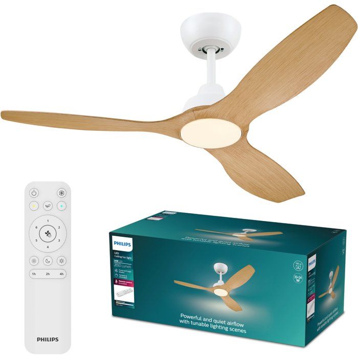 Ventilateur de plafond Philips Olas Pales fixes Diamètre 132 cm Bois LED intégrée + télécommande