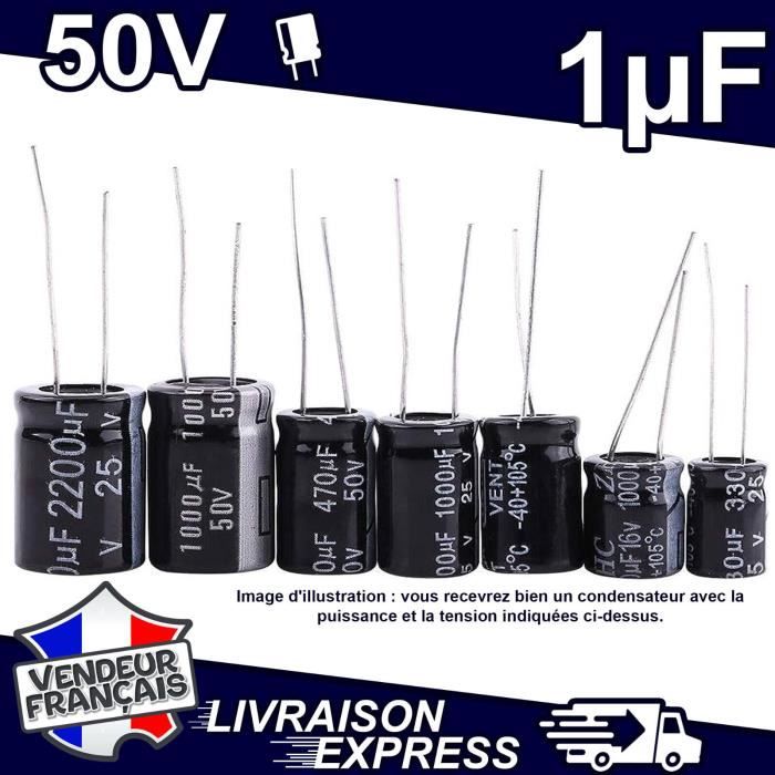Lot De 5 Condensateurs électrolytiques 1µF 100V - PIRABADI, -40 à +105°C