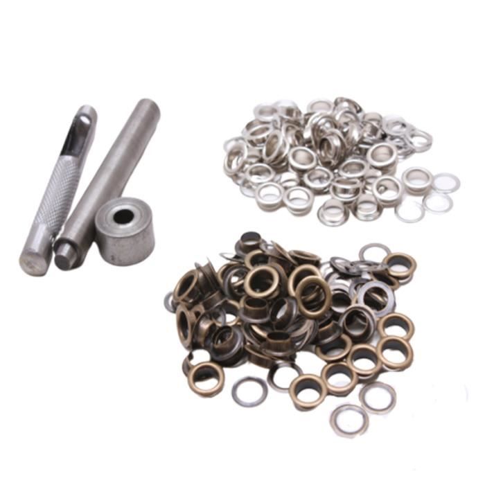 Kit De 100 œillets En Cuivre 2 Mm + Outil De Pose - Pour Cuir, Vêtements, Sacs - 8 Couleurs Au Choix