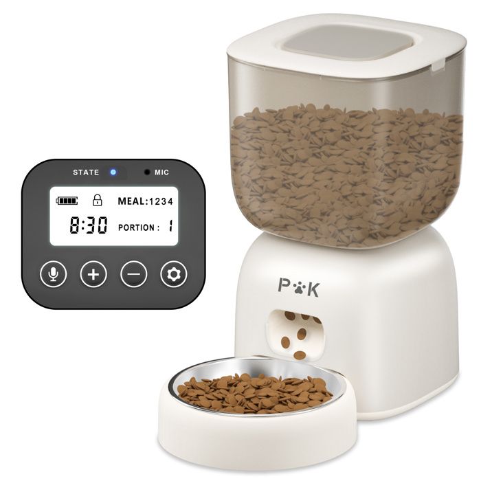 Distributeur de nourriture - PUPPY KITTY PRO - 3L - 4 repas/jour - Enregistrement vocal 10s - Blanc