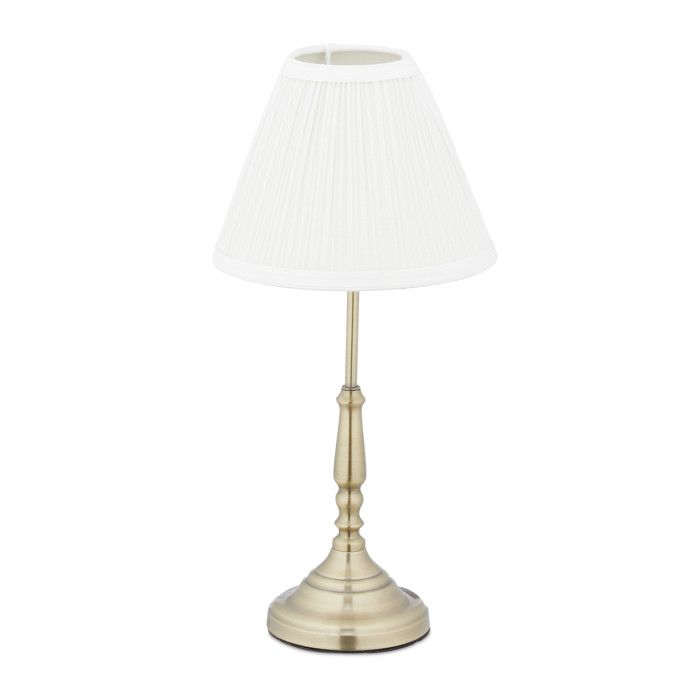 Relaxdays Lampe de table abat-jour E14 salon et chambre à coucher veilleuse en métal HlP 43 x 21 cm blanc/doré