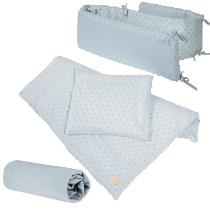 Coffret Bébé Bio ROBA Lil Planet - Linge et Tour de Lit + Drap Housse - Bleu Clair