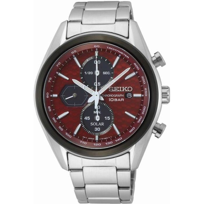 Bracelet acier homme - SEIKO - Montre Seiko chrono solaire Macchina Sportiva - Couleur de la matière:Blanc