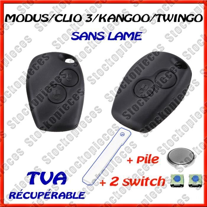 COQUE PLIP CLE TELECOMMANDE CLEF COMPATIBLE CLIO MODUS TWINGO MASTER KANGOO / 2 switch + pile