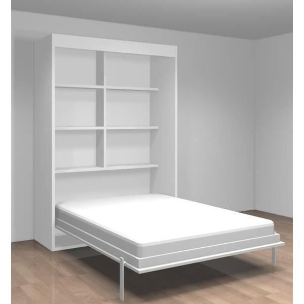 Lit Relevable Avec Etageres Teo 140x190 Blanc Mat Achat Vente Lit Escamotable Lit Relevable Avec Etageres Soldes Cdiscount