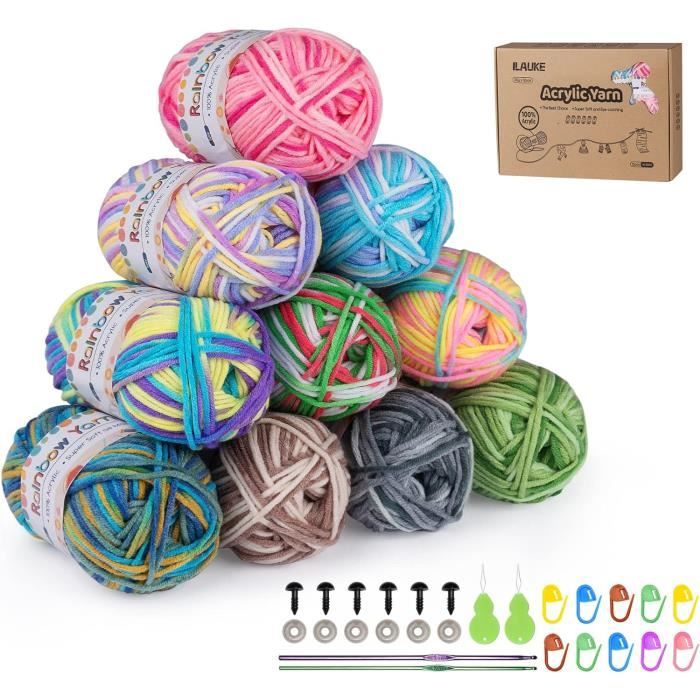 Laine à tricoter Multicolore, ilauke 12x25g Fils à Tricoter Douce, Fils