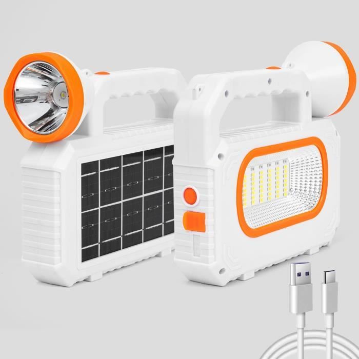 Lampe Torche LED Solaire Et USB – Rechargeable – Noire – Camping