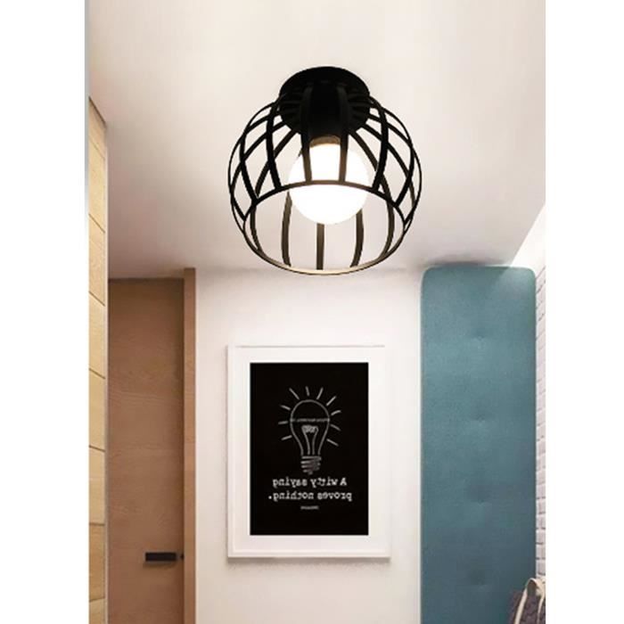 1pcs Plafonnier Industrielle En Métal Noir Cage, Plafonnier Fer Lustre