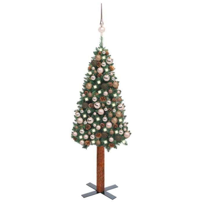 HOP-Arbre de Noël mince avec LED et boules Vert 150 cm PVC-HOP3077860 ...