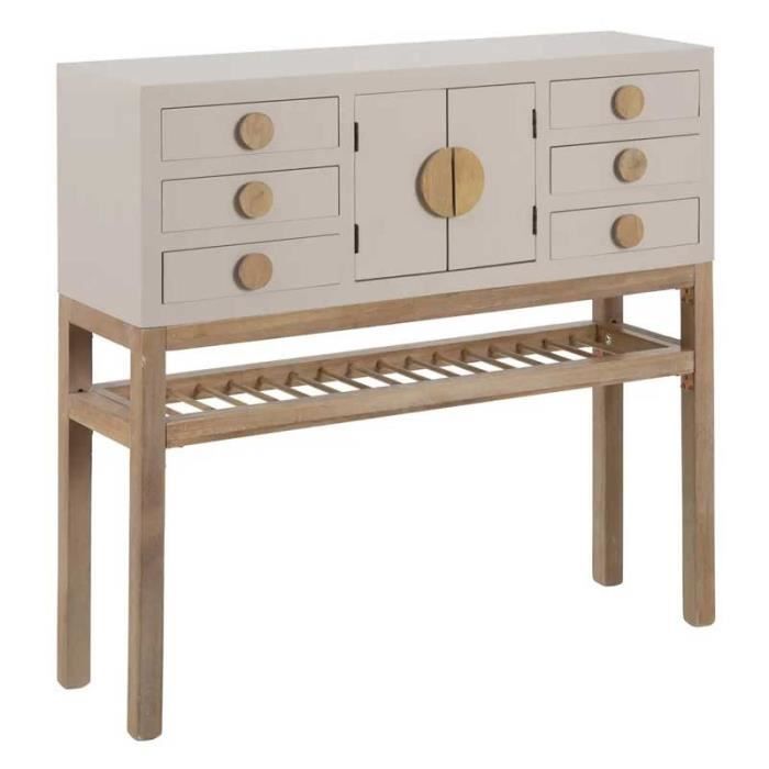 Console 6 tiroirs 2 portes 1 niche Bois/Taupe - ADRIANA - L 95 x l 26 x H 88.5