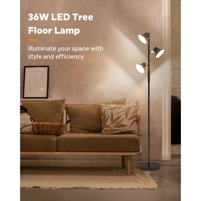 LuminexDesigns Lampadaire LED Avec Tablette 36W+7W Dimmable Télécommande - Tête Rotative 350° Noir