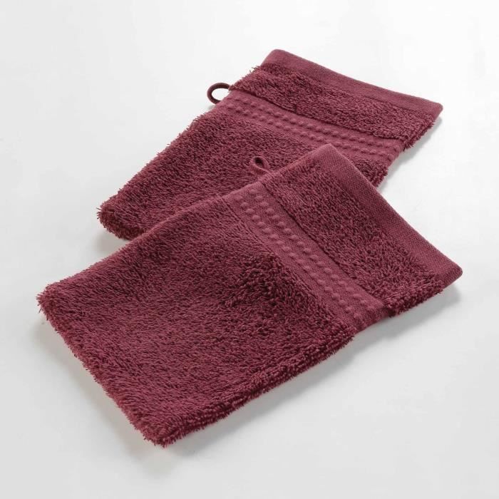  2 Gants De Toilette 15 X 21 Cm Excellence Bio Bordeaux Eponge Unie 