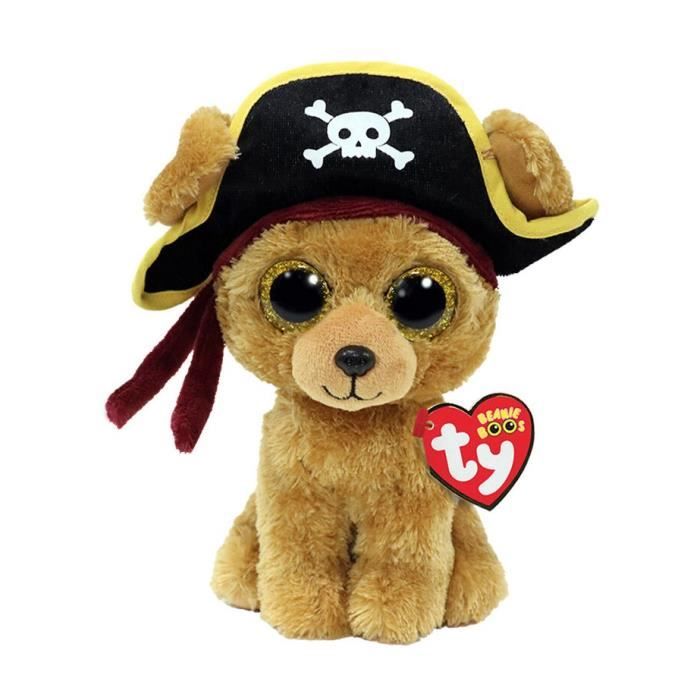 peluche ty - beanie boos small - rowan le chien pirate - marron - intérieur - enfant