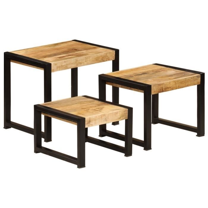 tables gigognes en bois de manguier - vidaxl - vintage - bois massif - marron