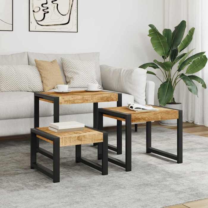 vidaXL Tables gigognes 3 pcs Bois solide de manguier 247404