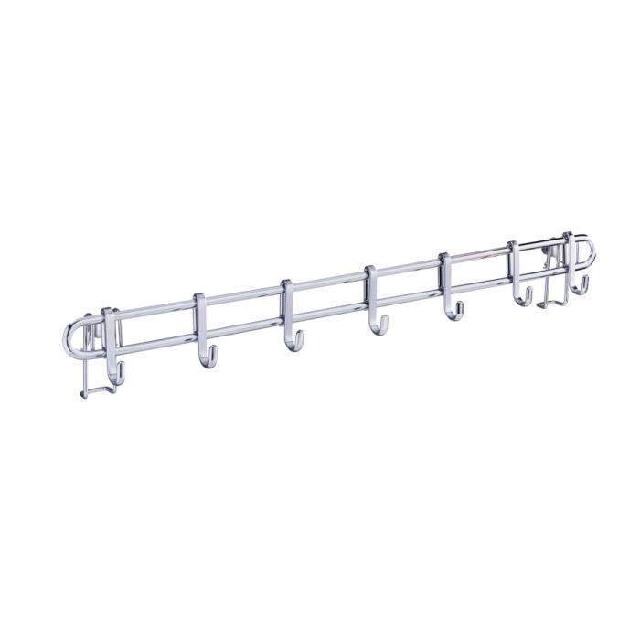 Lesfit Porte-ustensiles de cuisine en acier inoxydable (40 cm) avec 10 crochets, barre murale sans perçage pour un rangement pratique Lesfit Porte-ustensiles de cuisine en acier inoxydable (40 cm) avec 10 crochets, barre murale sans perçage pour un rangement pratique
