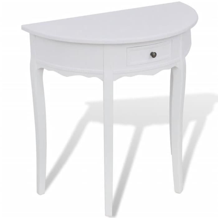 table console d'appoint demi-ronde blanc - zjchao - mdf + pin - 80x40x78cm - tiroir 19,5x28x6,5cm