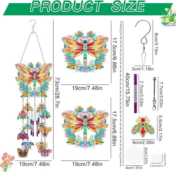 Carillon à Vent Diamond Painting 5D - Kit DIY Peinture Diamant Attrape-Soleil Pour Décoration Jardin Et Maison