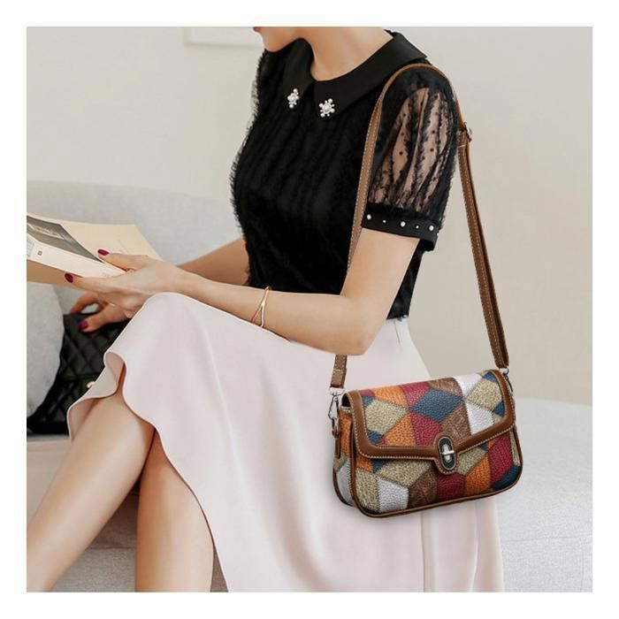 Segater Sac Bandoulière Femme Cuir Véritable Vintage Multicolore - Motif Serpent & Floral, Patchwork Coloré, Style Boho Chic