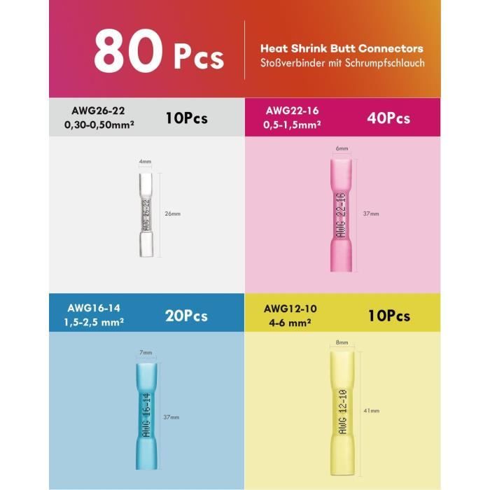 Lot 50 Connecteurs Thermorétractables Uxcell – étanches, 22-16AWG, Rouge, à Sertir