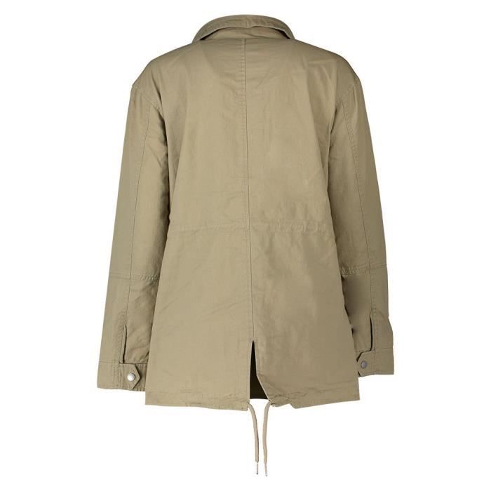 Veste Militaire Femme Multi-poches - Anorak Utilitaire En Toile De Coton - Fermeture Éclair Et Cordon Serre-Taille