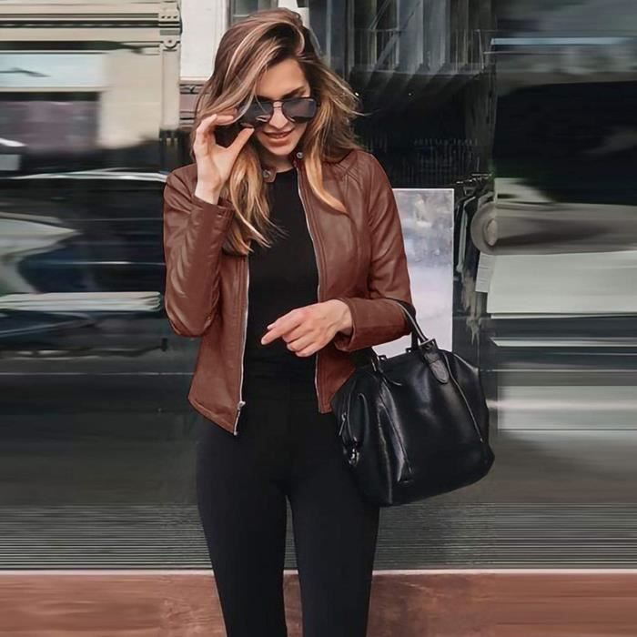 Manteau Femme Veste Simili Cuir Grande Taille Or