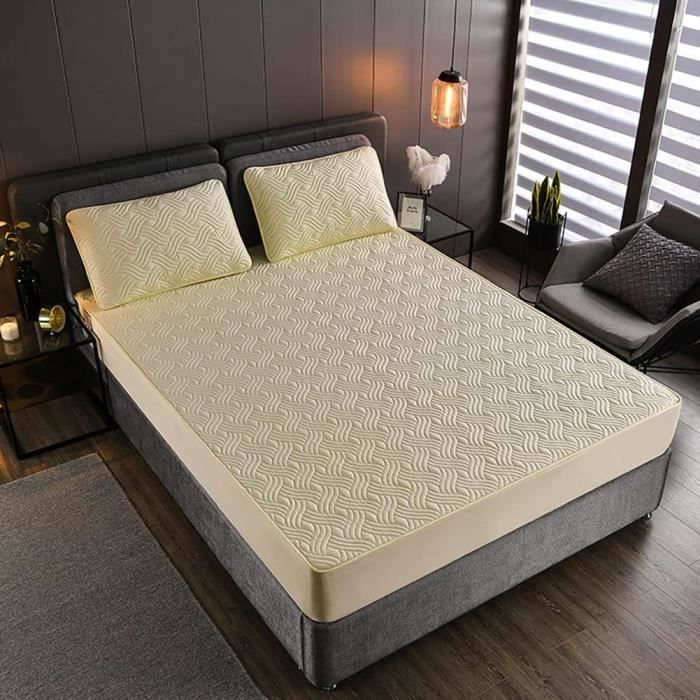 Surmatelas rond - Coussin confortable matelassé avec housse de couleur unie et rembourrage 100 % coton, blanc - Diamètre : 220 cm