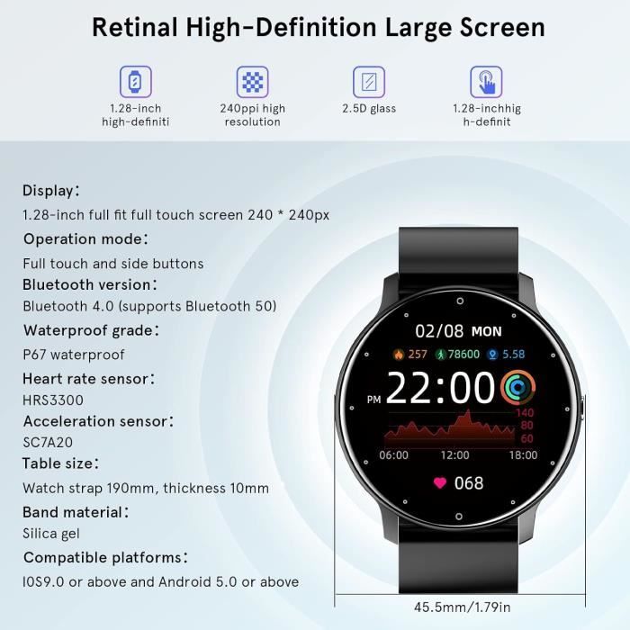 Montre Connectée Homme Femme Sport GPS Multifonction Smartwatch 1.28  Étanche Tracker d'activité Pour Android iOS Noir - Cdiscount Téléphonie